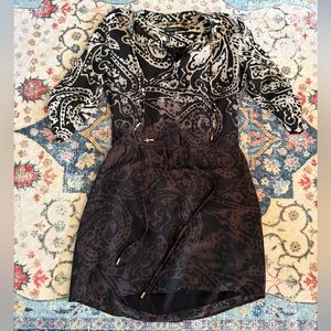 211 Le Chateau Black Cream Paisley Mixed Print Dress Petite SP Resort Vacation